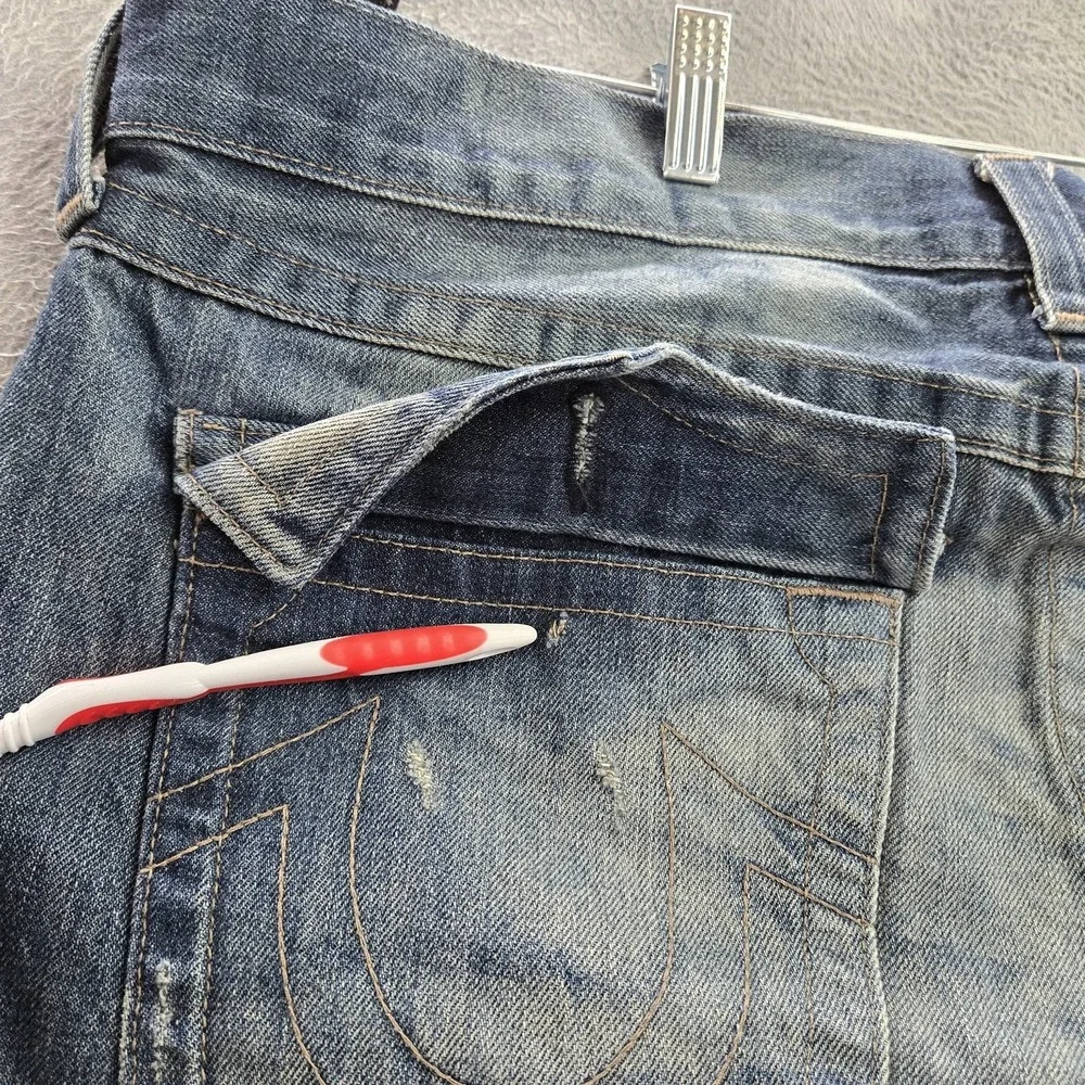 True Religion Men Jeans 38 Blue Denim Ricky Straight Button 32